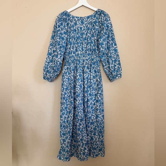 JCREW V Neck Puff Sleeve Midi Dress Blue Bloom Floral Print Prairie Cottagecore - Picture 13 of 13
